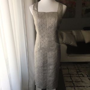 RED Valentino Metallic Silver Brocade Sheath Dress